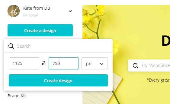 Choose your design size in Canva