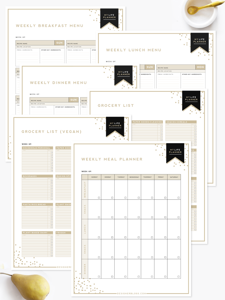 Printable Food related pages from our Life Planner