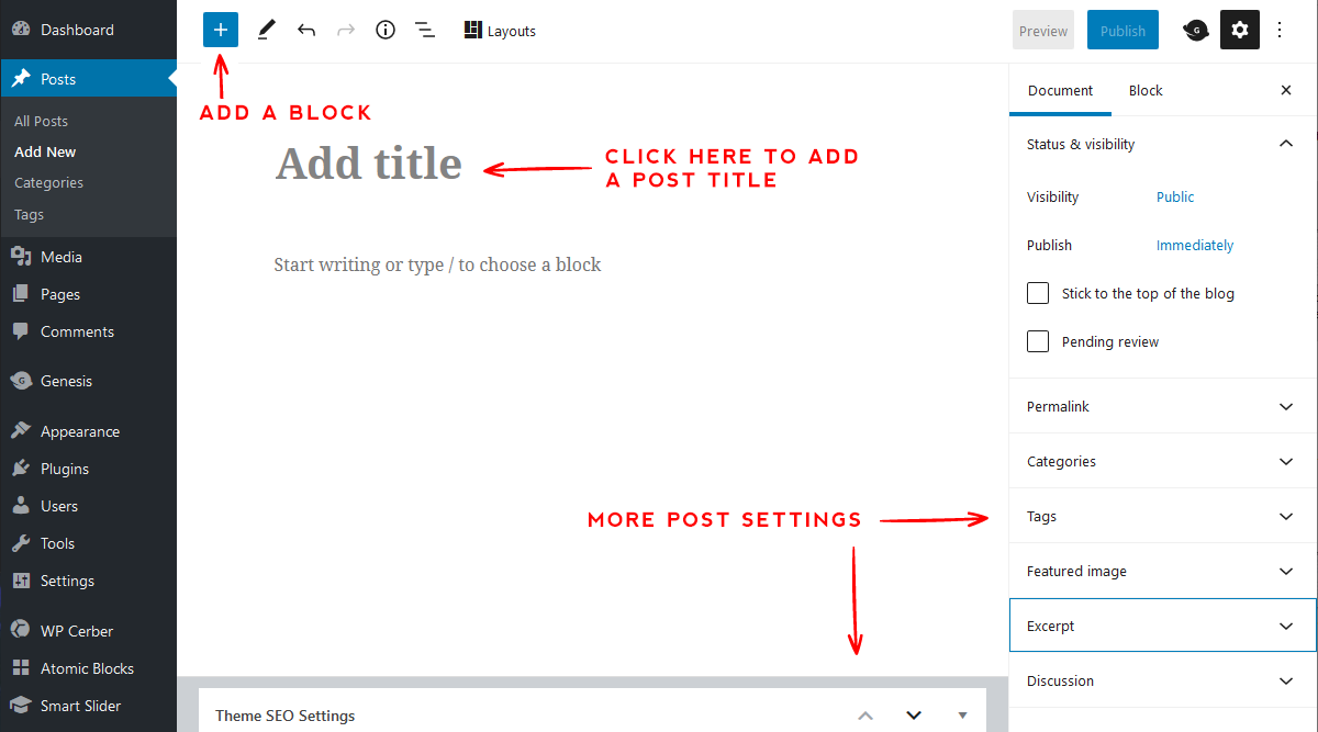 Creating a post in wordpress - step #2 - adding blocks