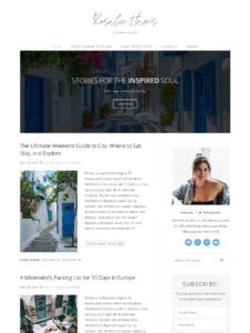 A preview of the Rosalee WordPress theme homepage featuring a chic editorial layout
