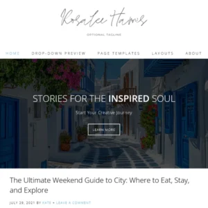 The customizable hero banner layout on the Rosalee WordPress theme, designed for showcasing signature creative editorial content.