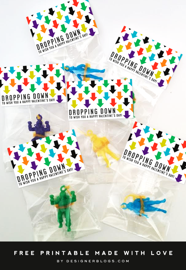Funny Valentine's Bag Toppers - "Dropping down to wish you a happy Valentine's Day!"
