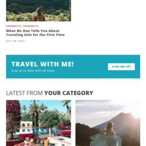 A bold horizontal newsletter subscription form integrated directly into the blog feed to grow your subscriber base.
