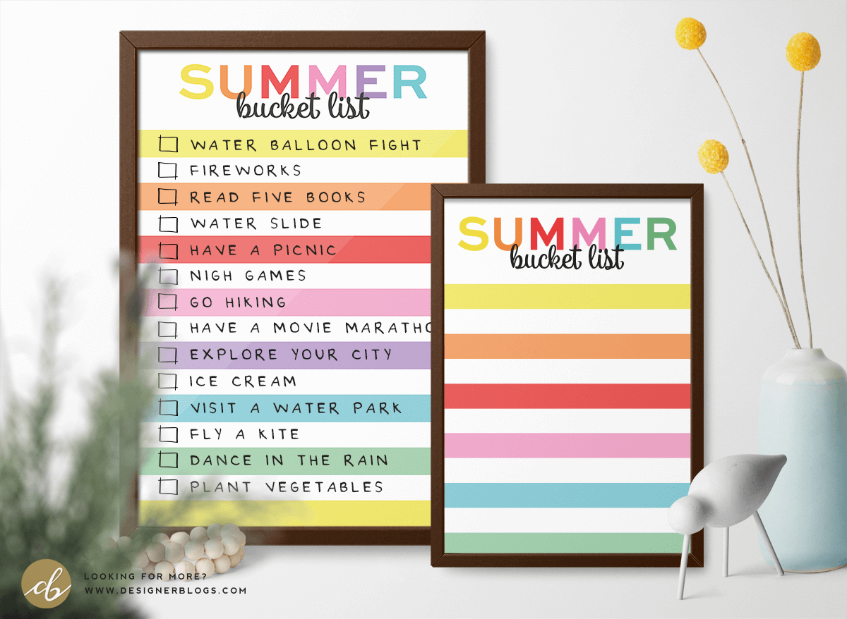 Rainbow Summer Bucket LIst Free Printable in Two Sizes