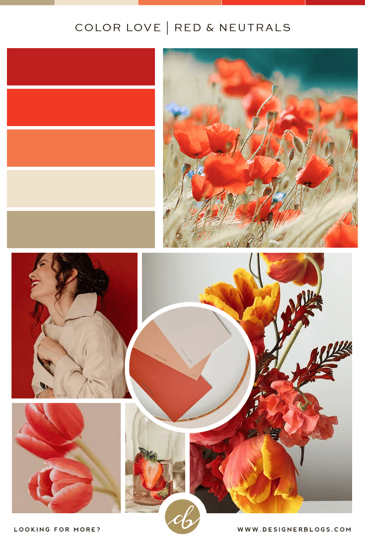 Red & Neutrals Color Palette - Bold coral red paired with beige and brown