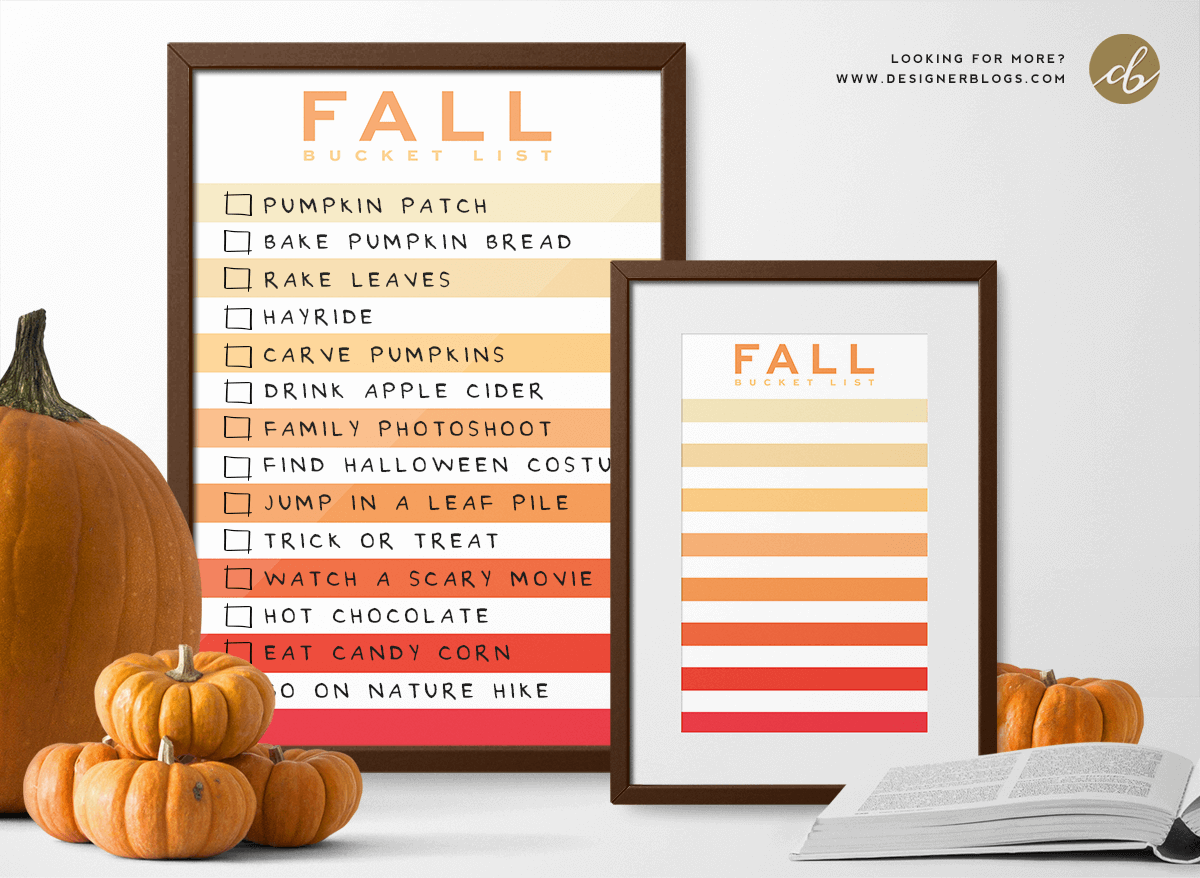 Fall / Autumn Bucket LIst Free Printable in Two Sizes