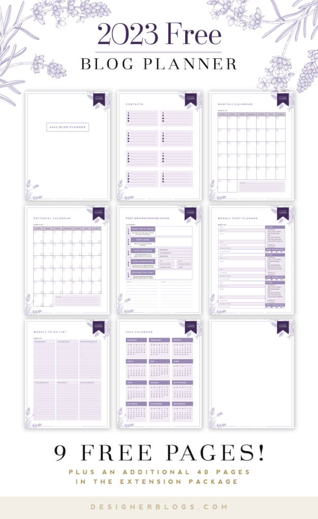 2023 Free Blog Planner in stunning violet colors