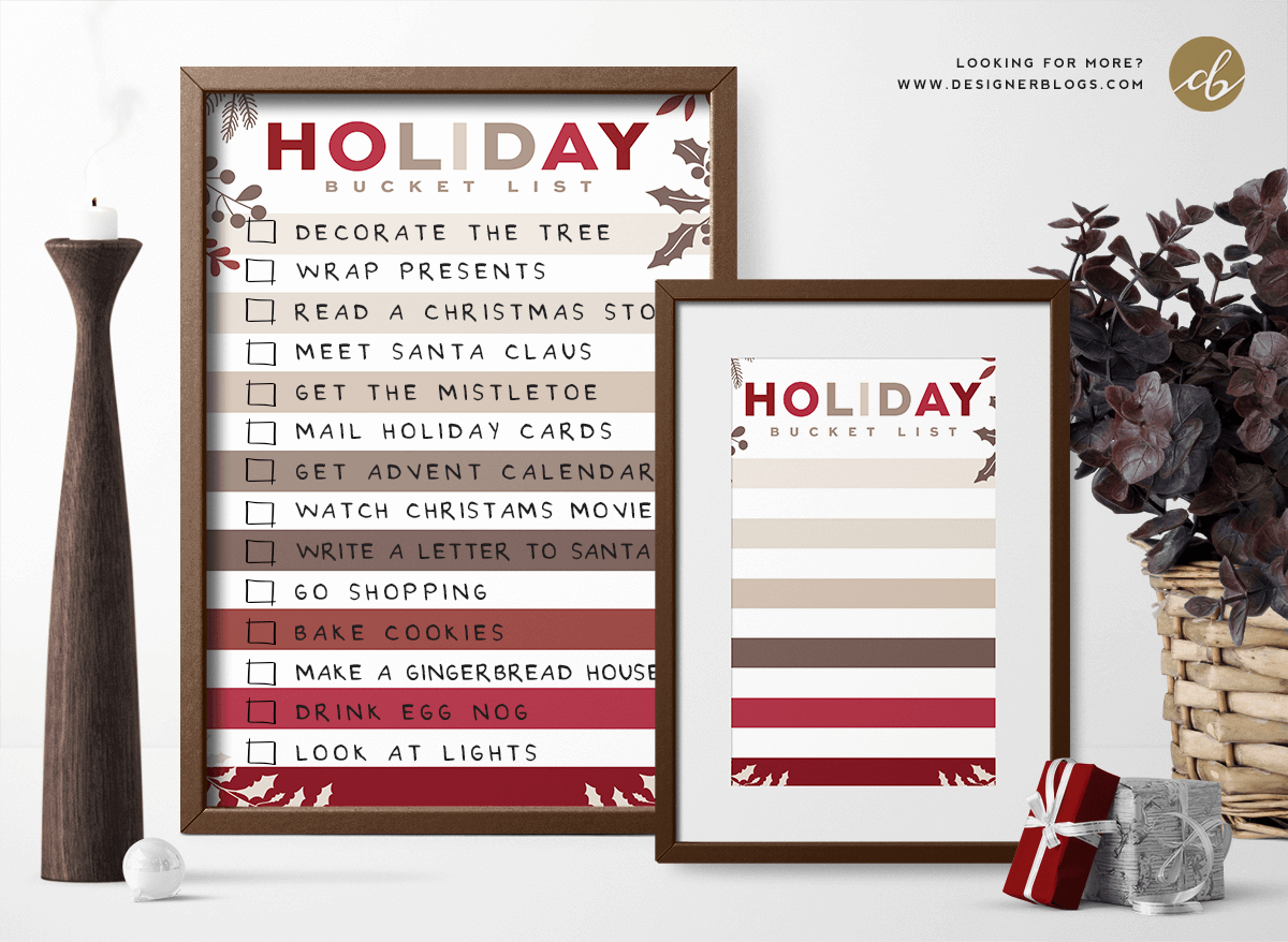Holiday Bucket LIst Free Printable in Two Sizes