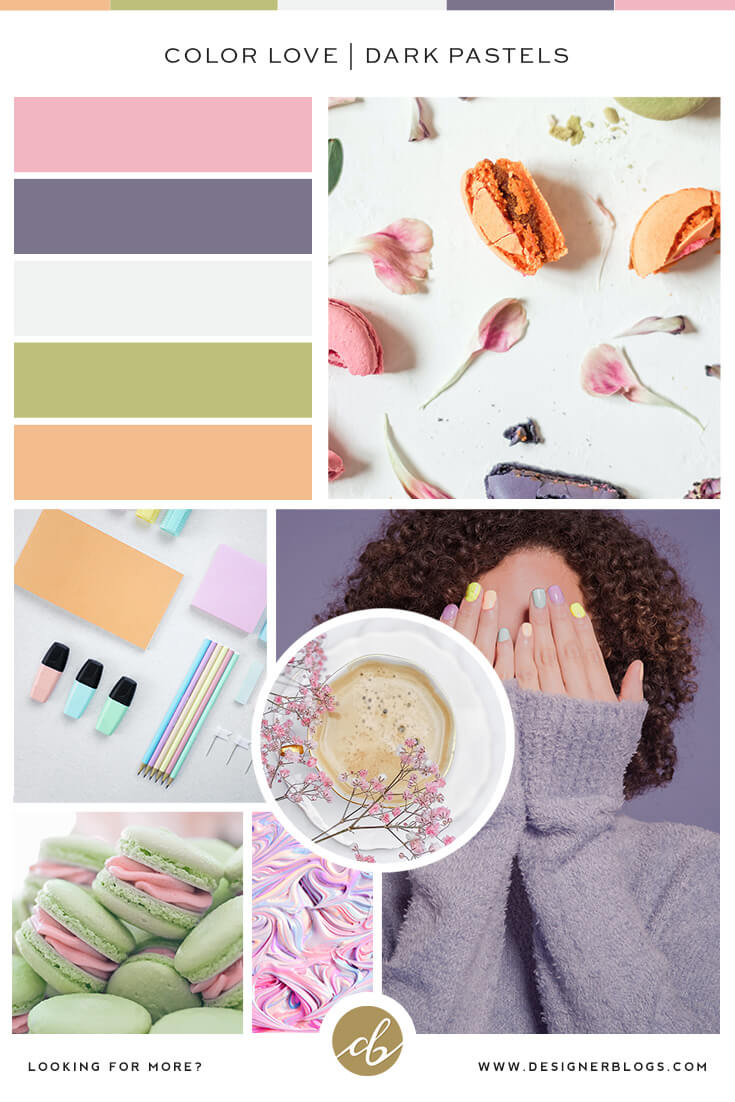 Dark Pastels Color Palette - pink, violet, grey, green and orange