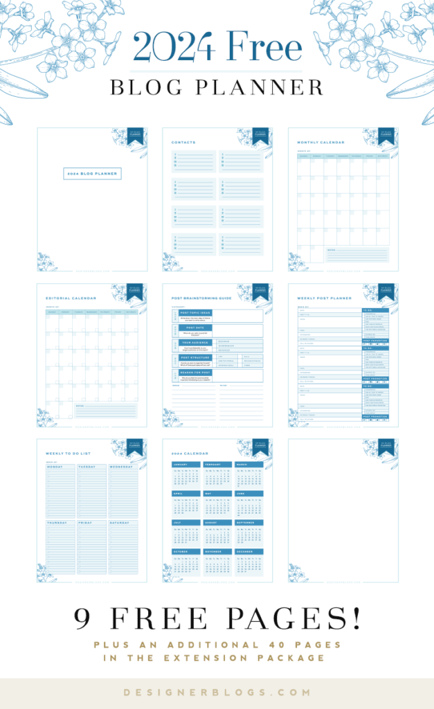 2024 Free Blog Planner in stunning blue colors