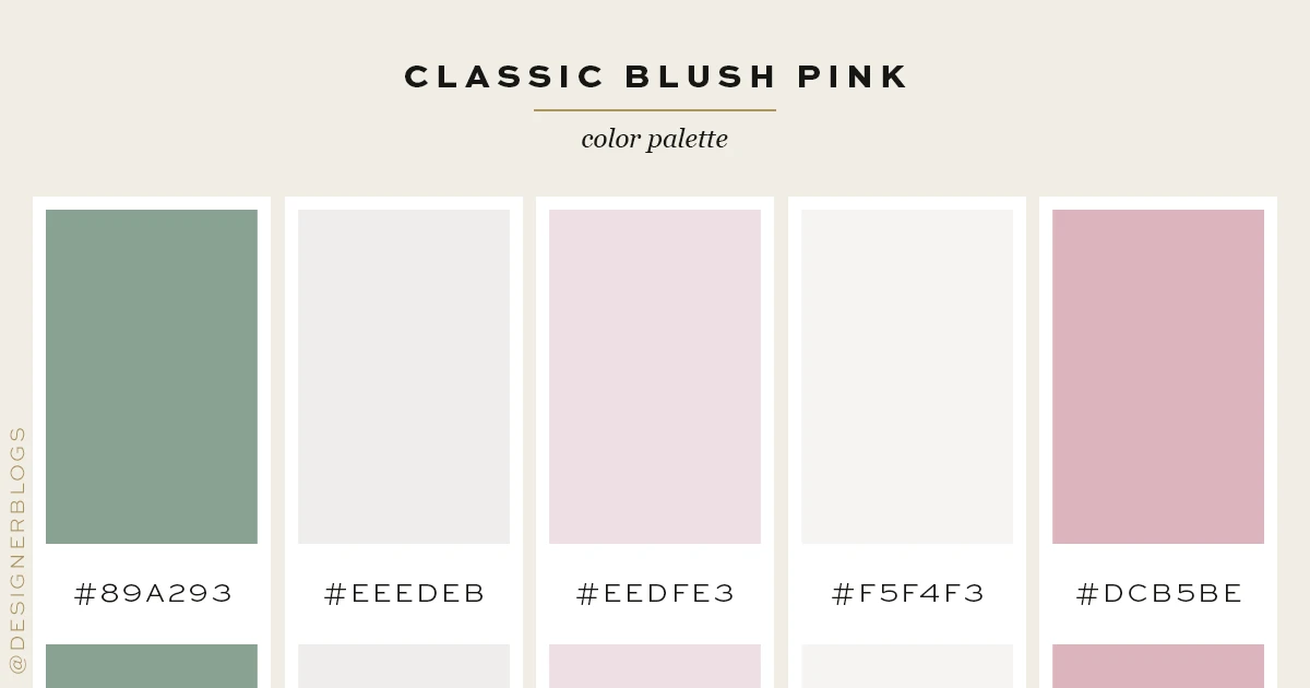 Blush Pink Color Palette featuring shades of pink, grey and green