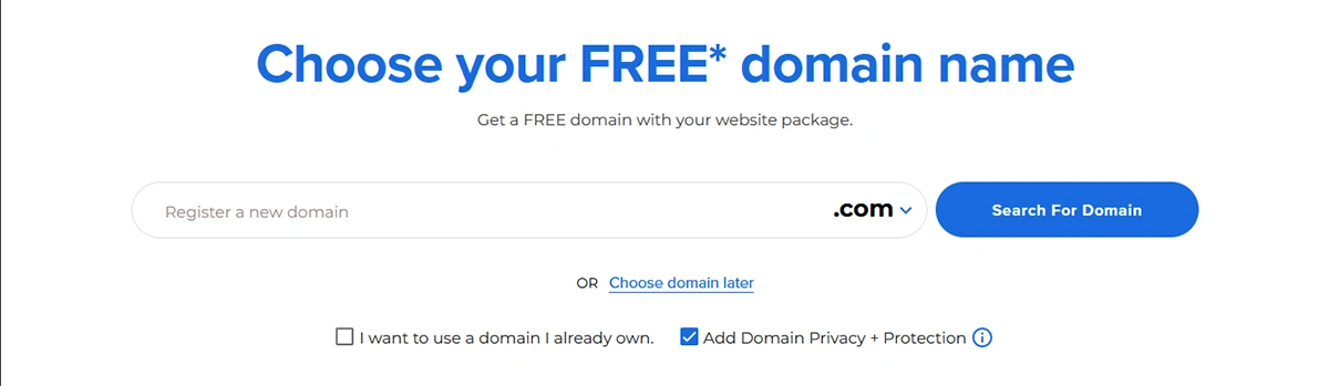 Choose your FREE domain screen