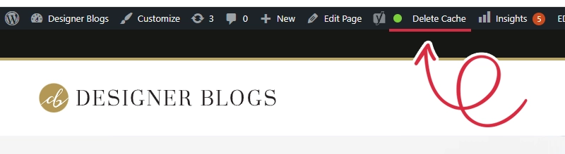 Screenshot showing how to clear WordPress plugin cache to fix a messed up layout.