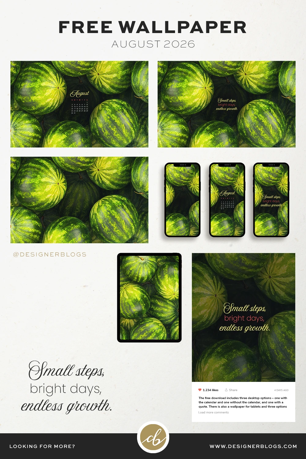 Free Wallpaper for PC, Tablet and Phone featuring a vibrant, close-up pattern of fresh, green watermelons.