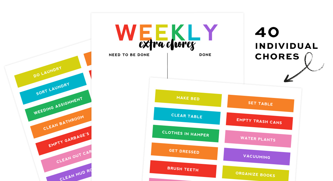 40 Individual chores to use with Free  Weekly Chore Chart Printable