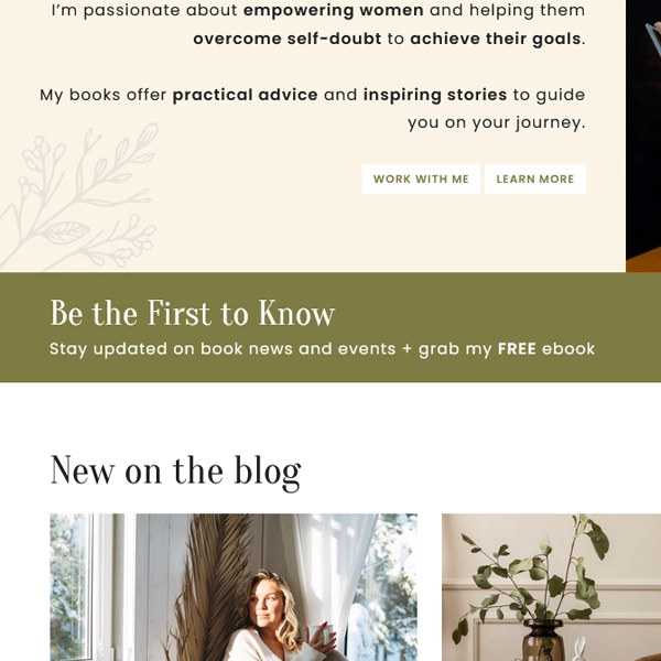 A high-quality square preview of the blog grid in the Jennifer WordPress theme, displaying aesthetic lifestyle images, olive branches, and clean typography.