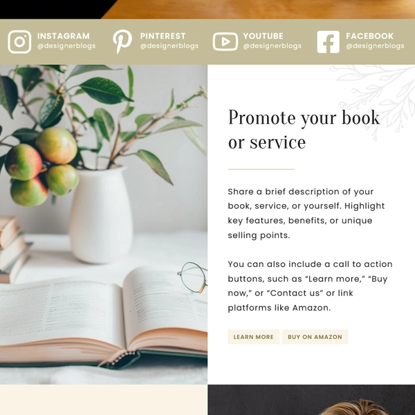 A high-quality square preview of the Jennifer WordPress theme book promotion section, showing an open book, glasses, and stacked novels next to a call-to-action layout.