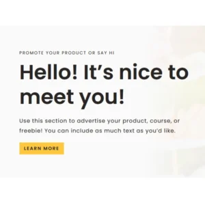 The asymmetric split-photo about me section with a yellow accent button from the Maya recipe theme homepage.